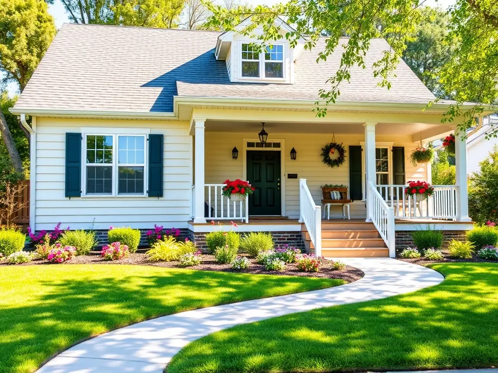 A modern, well-maintained single-family home with a neatly manicured lawn, taken on a sunny day. The focus is on the exterior, showcasing the roof, windows, and overall structure.